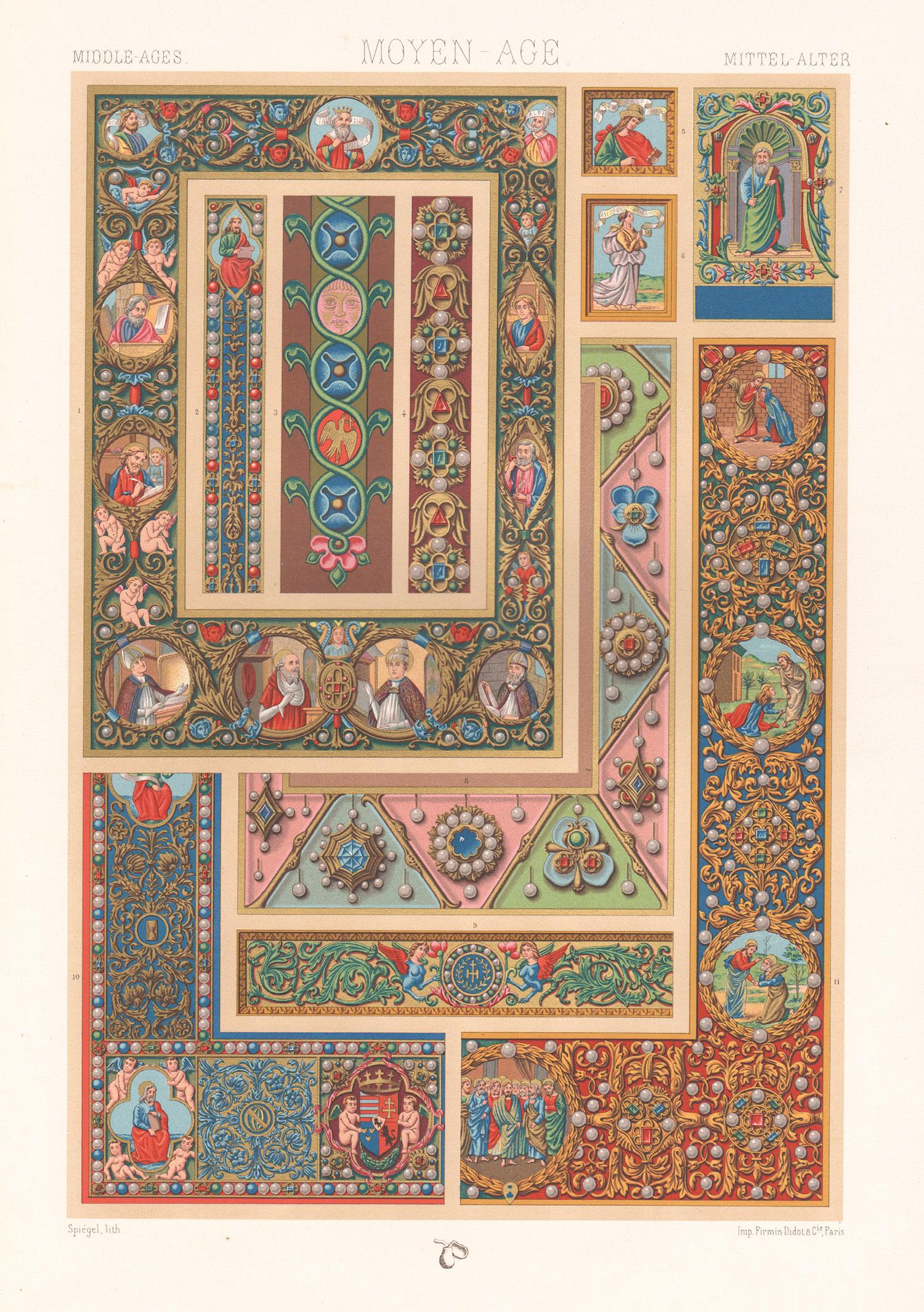 Interior Print Albert-Charles-Auguste Racinet - Lithographie française ancienne du XIXe siècle représentant une raquette, style art racket, milieu du siècle dernier