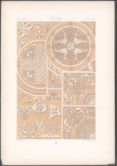 Russischer, französischer, antiker, antiker Racinet-Kunstdesign-Lithographiedruck aus dem 19. Jahrhundert