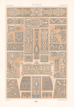 Russischer, französischer, antiker, antiker Racinet-Kunstdesign-Lithographiedruck aus dem 19. Jahrhundert