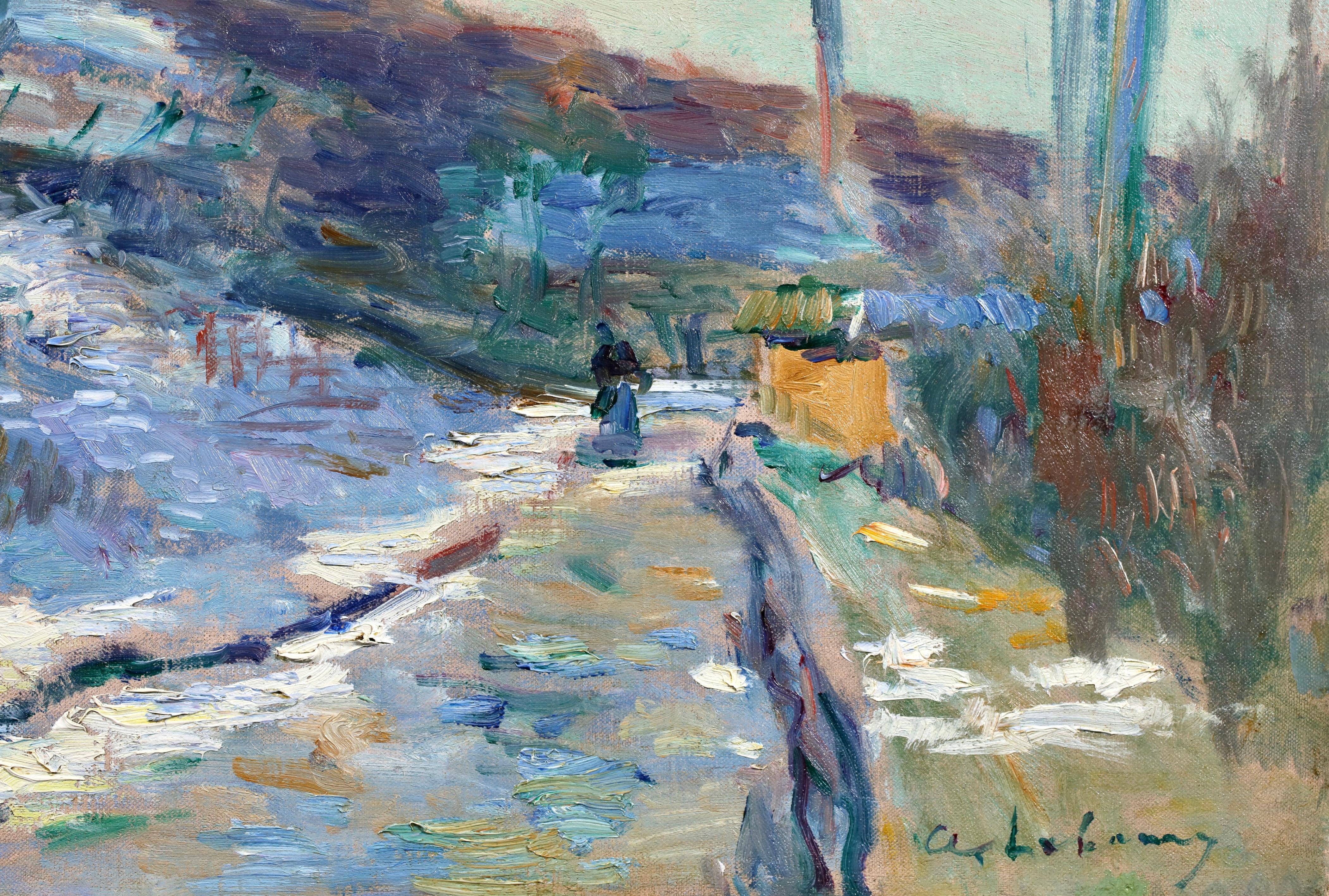 Le Route d'Hondouville - Paisaje postimpresionista Óleo de Albert Lebourg - Figurative Painting Marrón de Albert Charles Lebourg