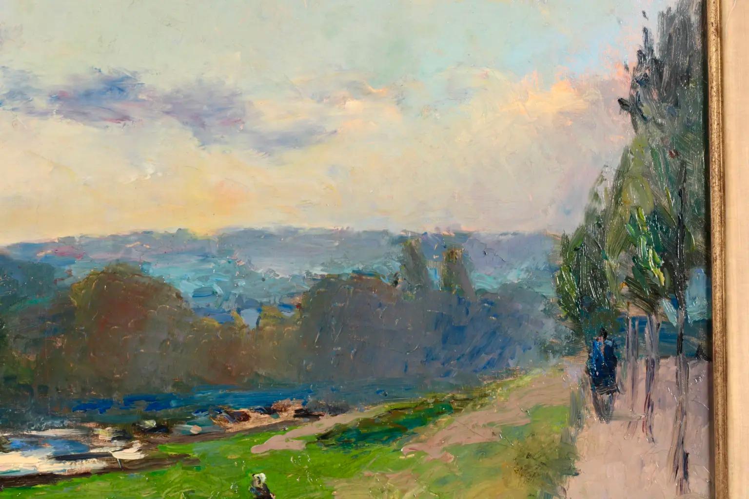 On The Seine – Postimpressionistische Landschaft Ölgemälde von Albert Charles Lebourg im Angebot 3