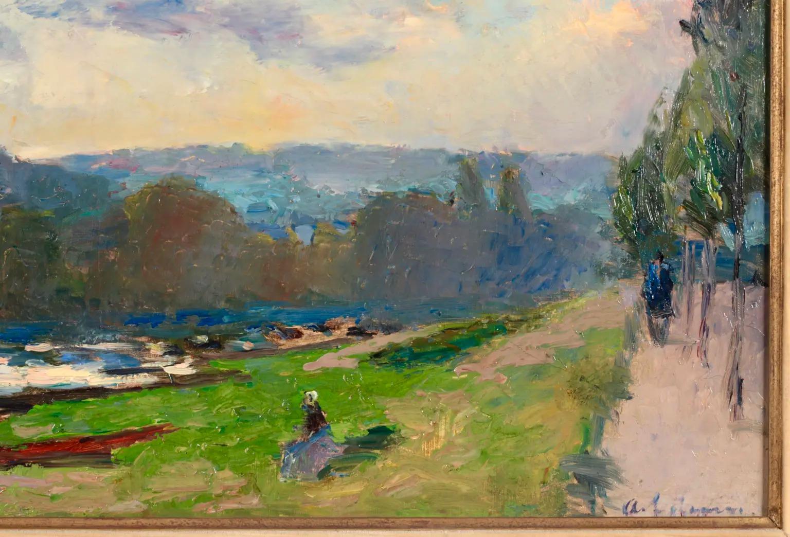 On The Seine – Postimpressionistische Landschaft Ölgemälde von Albert Charles Lebourg im Angebot 4