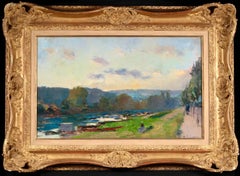 On The Seine – Postimpressionistische Landschaft Ölgemälde von Albert Charles Lebourg