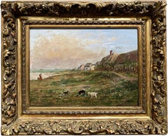 Französisches romantisches Landschaftsgemälde des 19. Jahrhunderts, Ölgemälde – Kinder von Barbizon