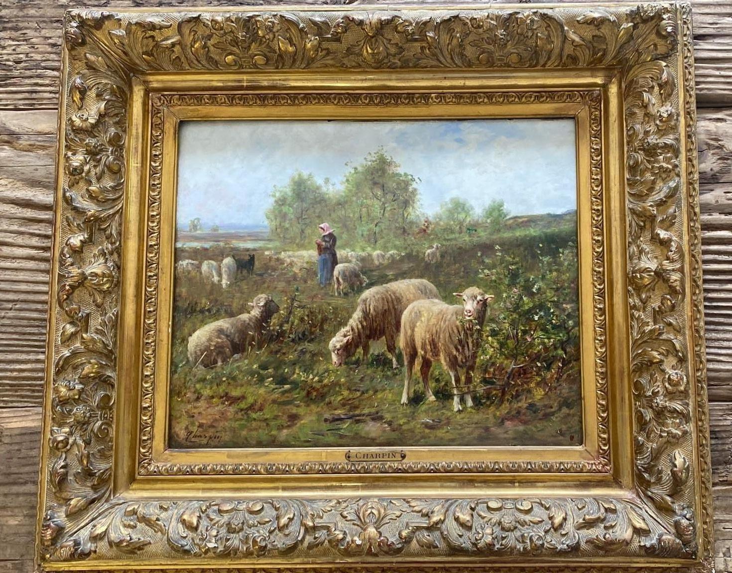  Bergère et son troupeau  - Painting by Albert Charpin