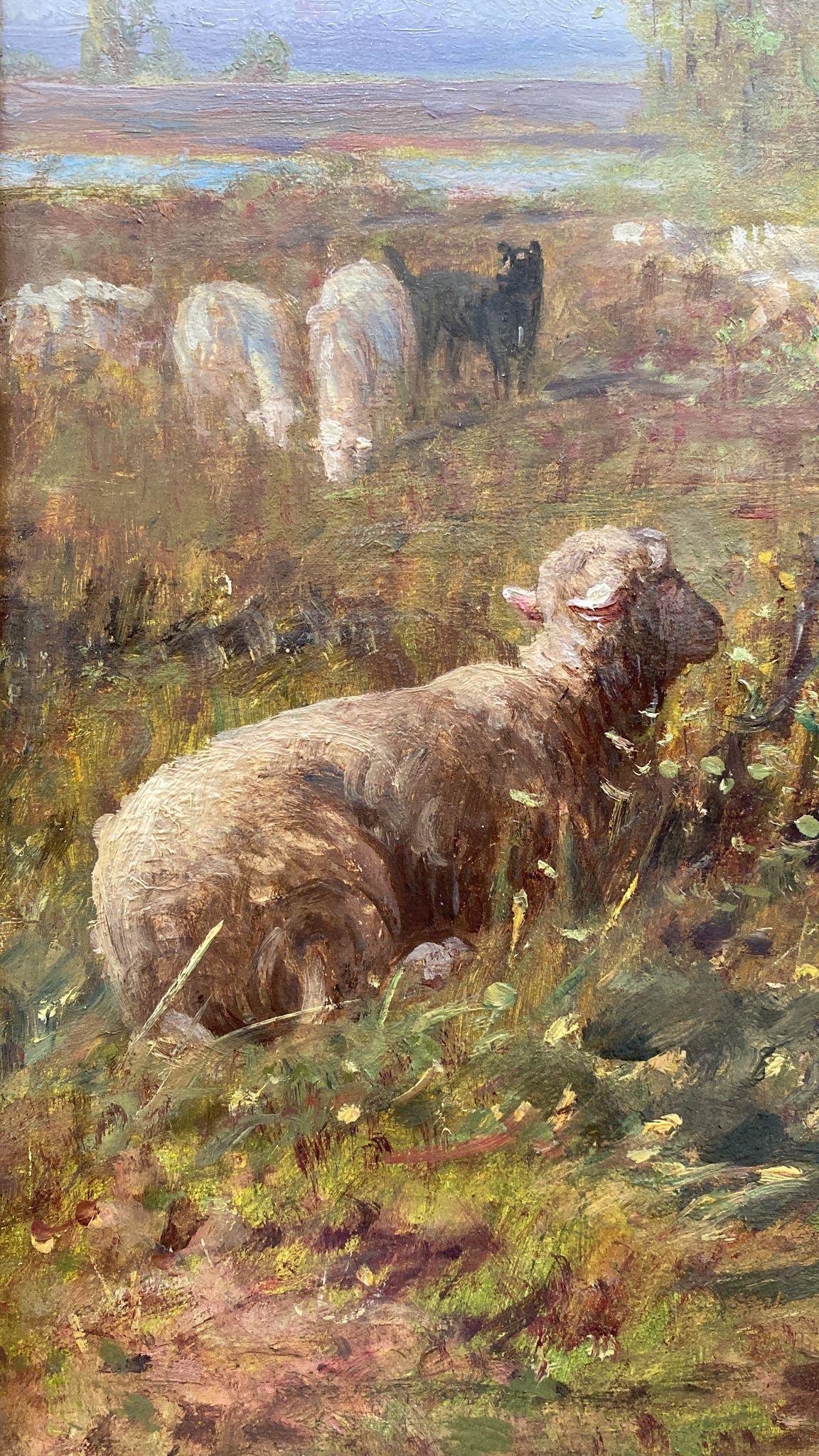 Bergère et son troupeau - Naturalistic Painting by Albert Charpin