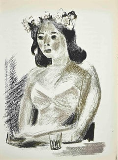 En el Café - Litografía original de Albert Chavaz - 1947