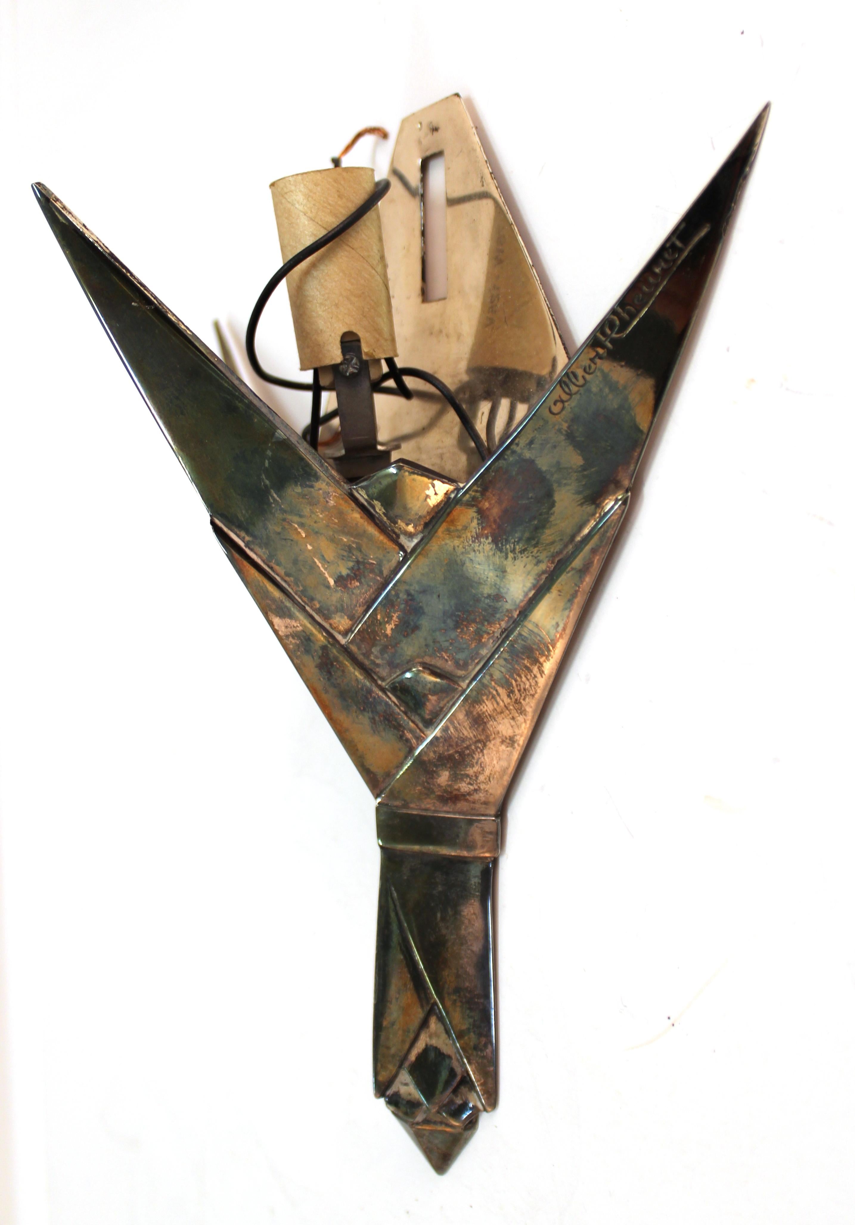 Albert Cheuret French Art Deco 'Cactus' Silvered Bronze and Alabaster Sconces 11