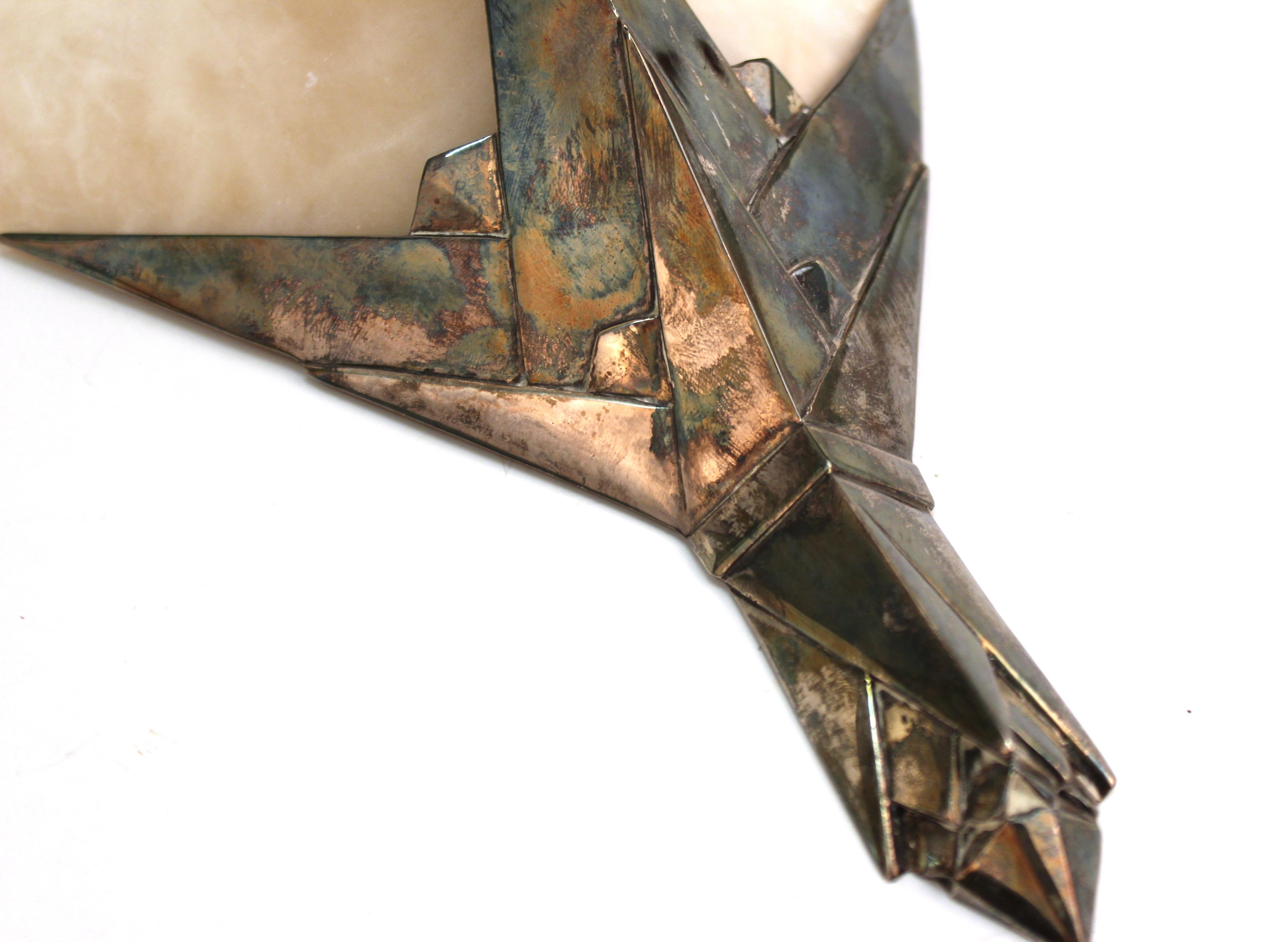 Albert Cheuret French Art Deco 'Cactus' Silvered Bronze and Alabaster Sconces 2