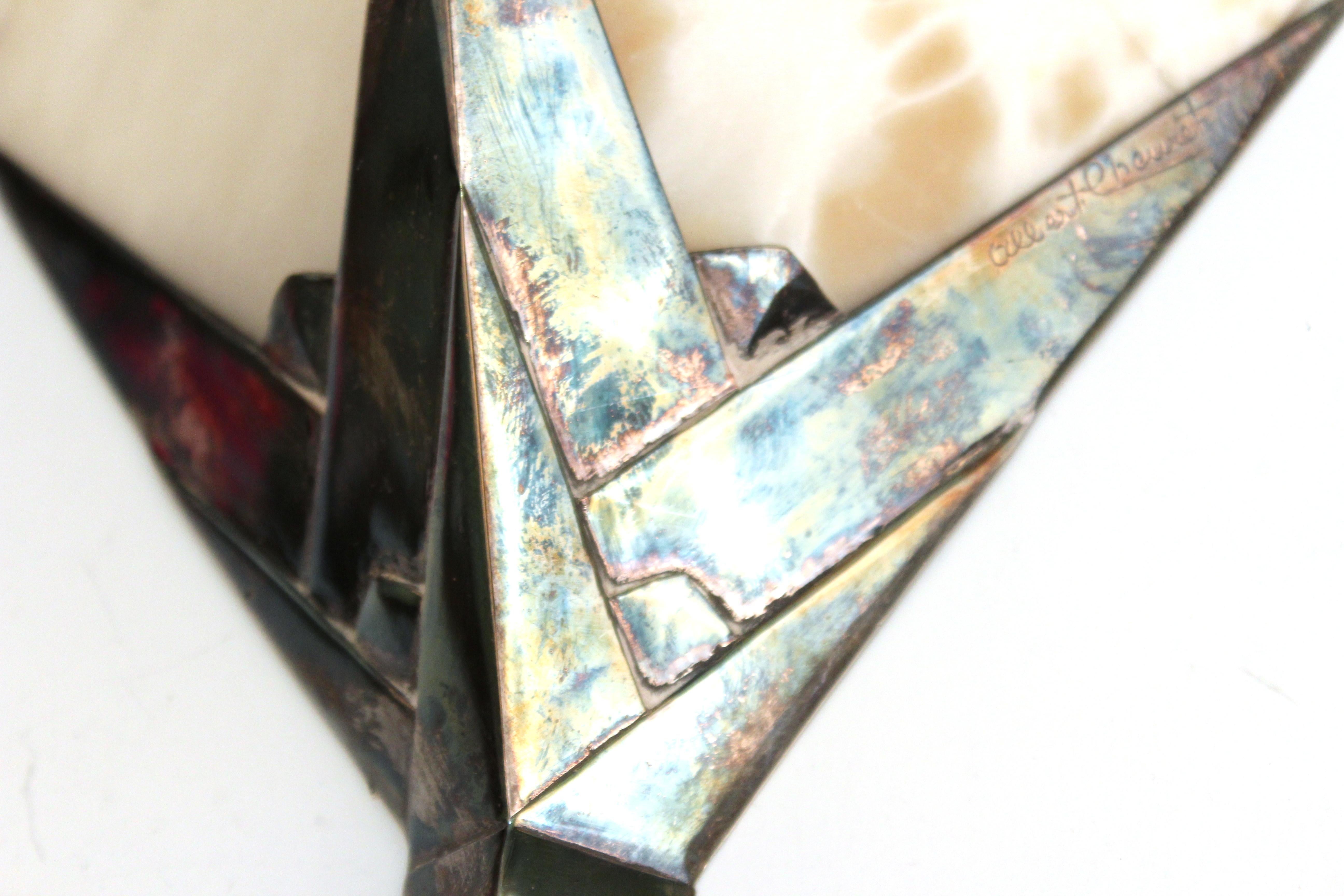 Albert Cheuret French Art Deco 'Cactus' Silvered Bronze and Alabaster Sconces 4
