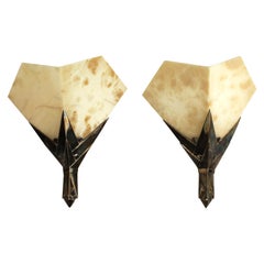 Albert Cheuret French Art Deco 'Cactus' Silvered Bronze and Alabaster Sconces