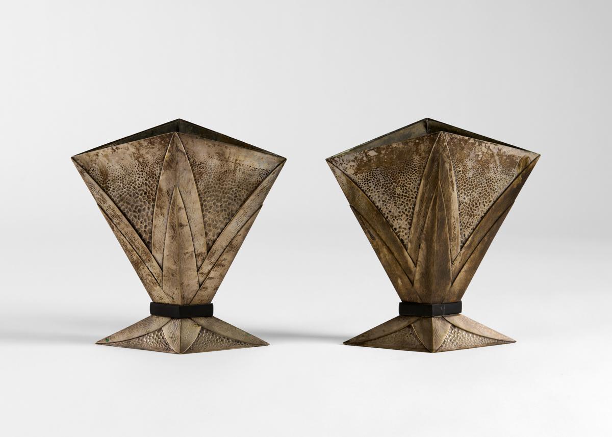 Albert Cheuret, Pair of Art Deco Vases, Silvered Bronze, France, c. 1925 1