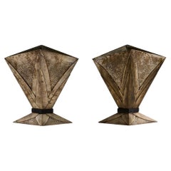 Albert Cheuret, Pair of Art Deco Vases, Silvered Bronze, France, c. 1925