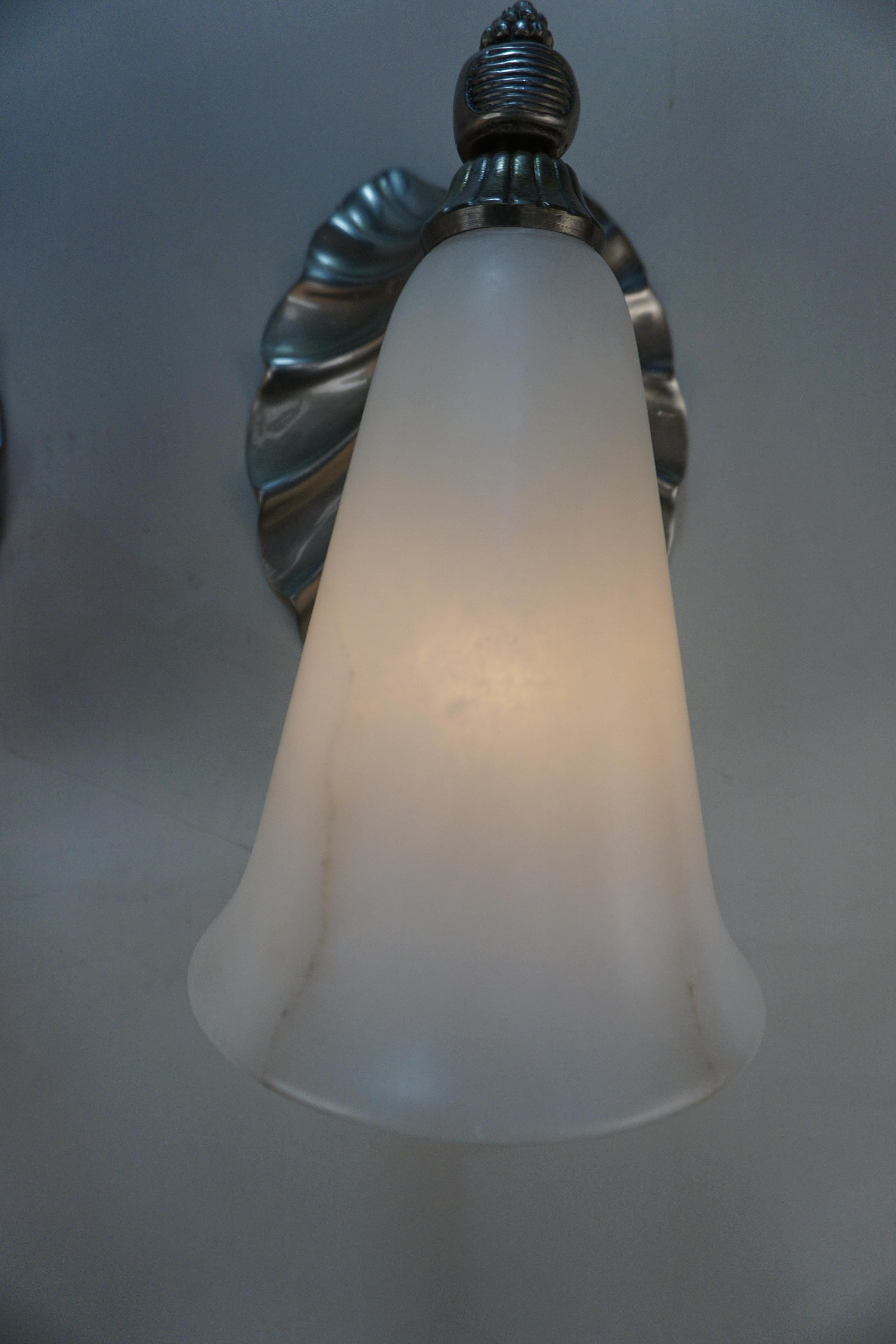 Albert Cheuret, Pair of Silver and Alabaster Wall Sconces In Good Condition For Sale In Fairfax, VA