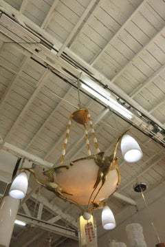 Albert Cheuret Style 24k Gold Finished Bronze Crane Chandelier