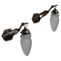Albert Cheuret style pair of zoomorphic wall lamps, 1930s.