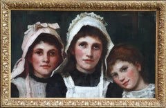 Antique Portrait of Sisters - British Edwardian art Newlyn School portrait oil painting 