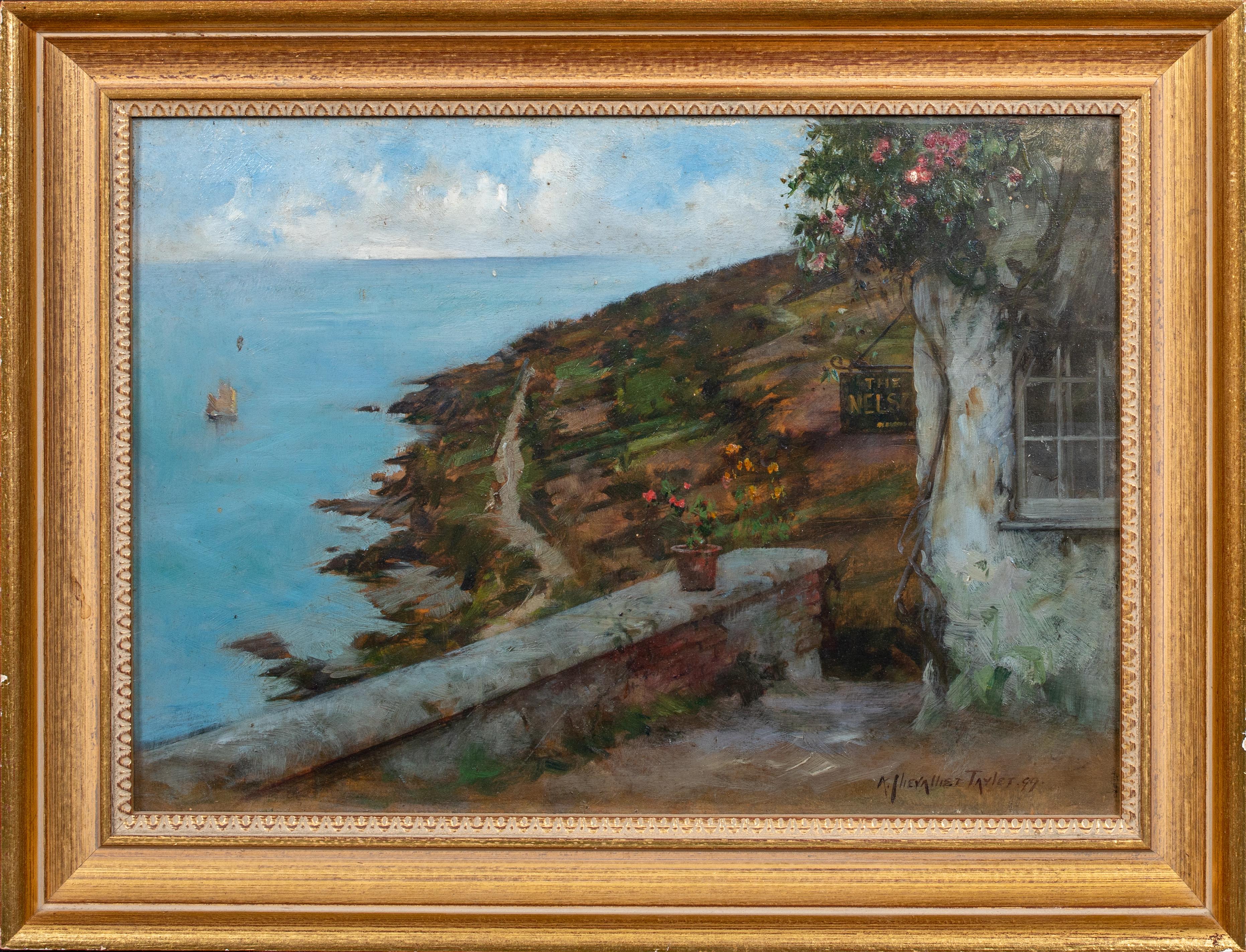 Landscape Painting de Albert Chevallier Tayler - Vista de la costa, Cornualles, fechada en 1899