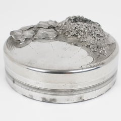 Albert Chezal Art Nouveau Pewter Box with Lilac Decor, France circa 1910