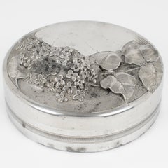 Albert Chezal French Art Nouveau Pewter Box with Lilac Decor