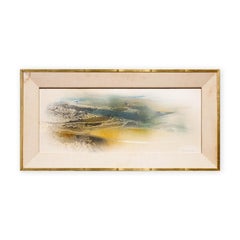 Modern Abstract Blue and Yellow Toned Color Flow Landscape Painting