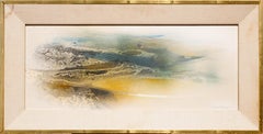 Modern Abstract Blue and Yellow Toned Color Flow Landscape Painting
