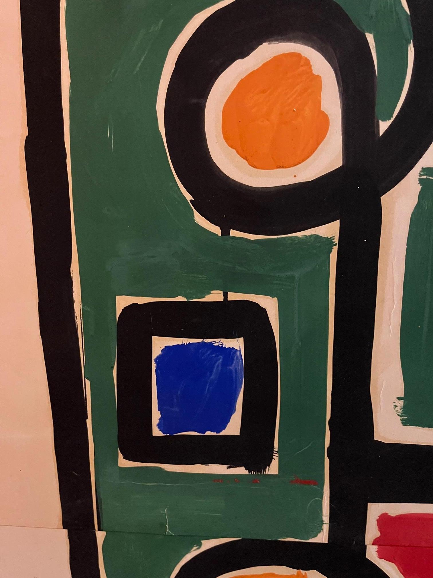 Albert Chubac, Composition, Mixed-media on paper, Stamped, circa 1960, France. In Good Condition For Sale In Nice, Cote d' Azur
