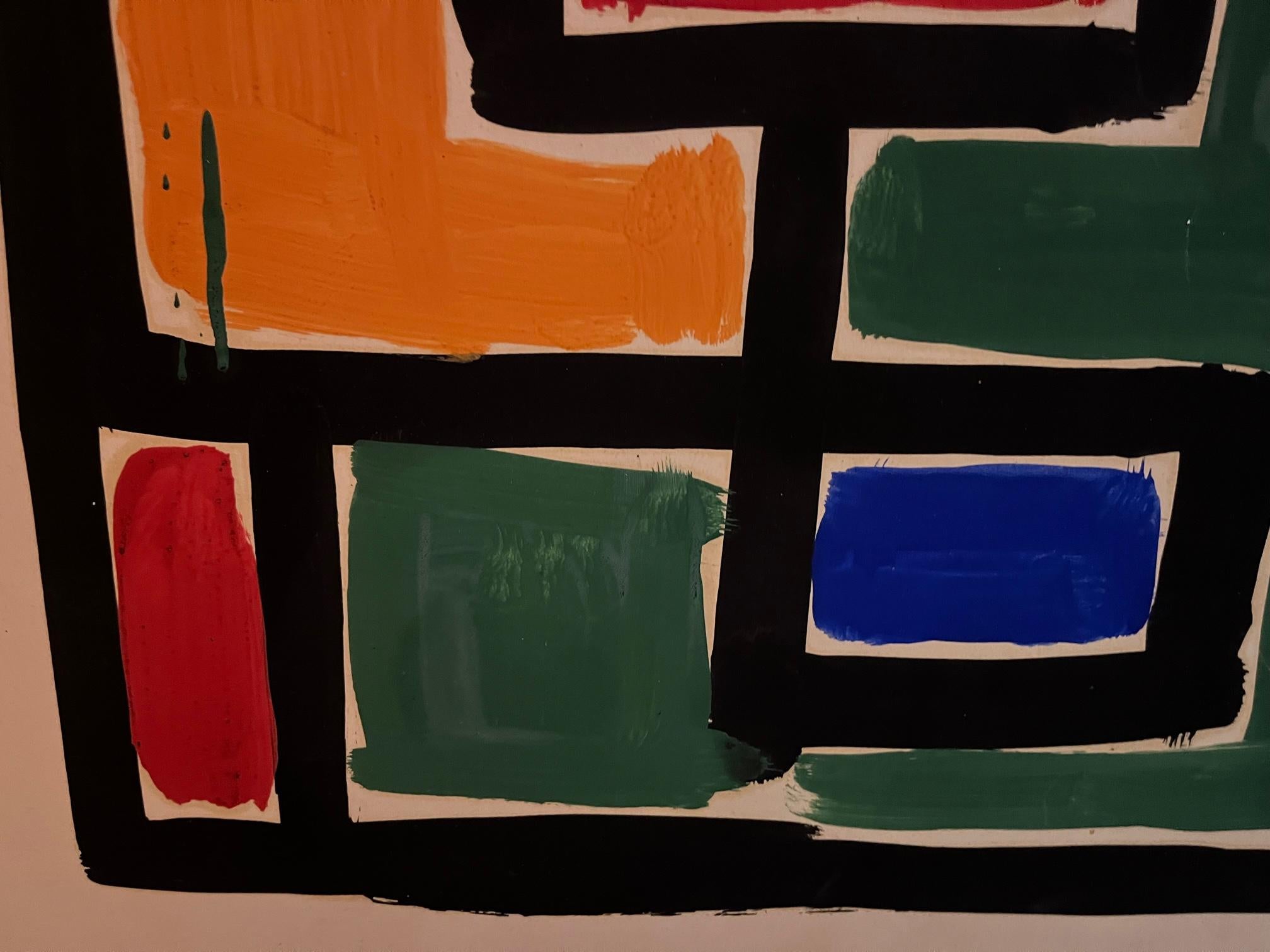 Albert Chubac, Composition, Mixed-media on paper, Stamped, circa 1960, France. For Sale 1