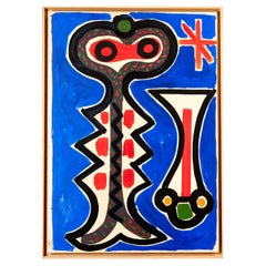 Albert Chubac, Composition, Mixed-media on paper, Stamped, circa 1960, France.