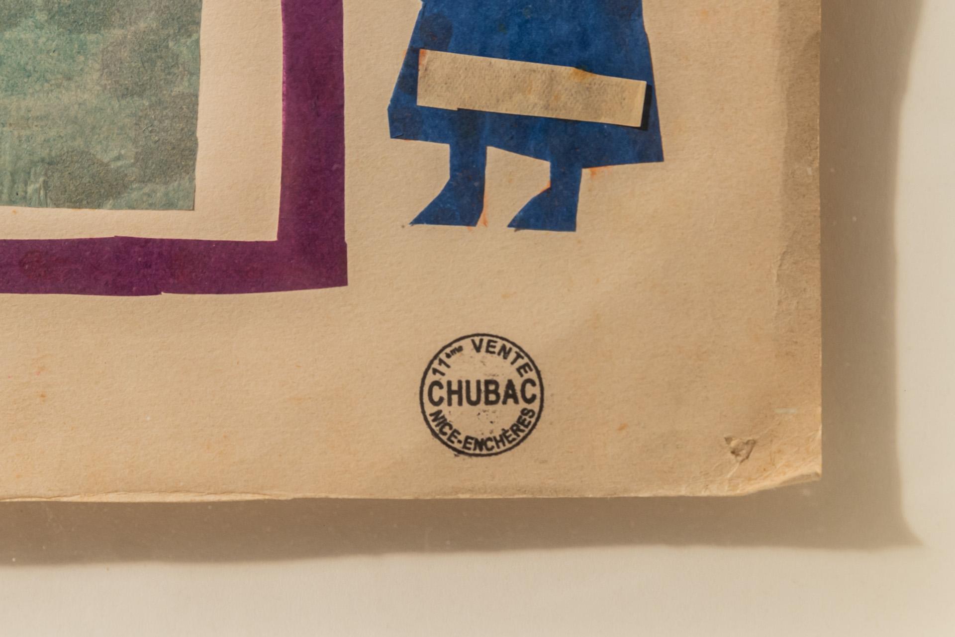 Albert Chubac, Komposition, l auf Papier, um 1960, Frankreich im Zustand „Gut“ im Angebot in Nice, Cote d' Azur