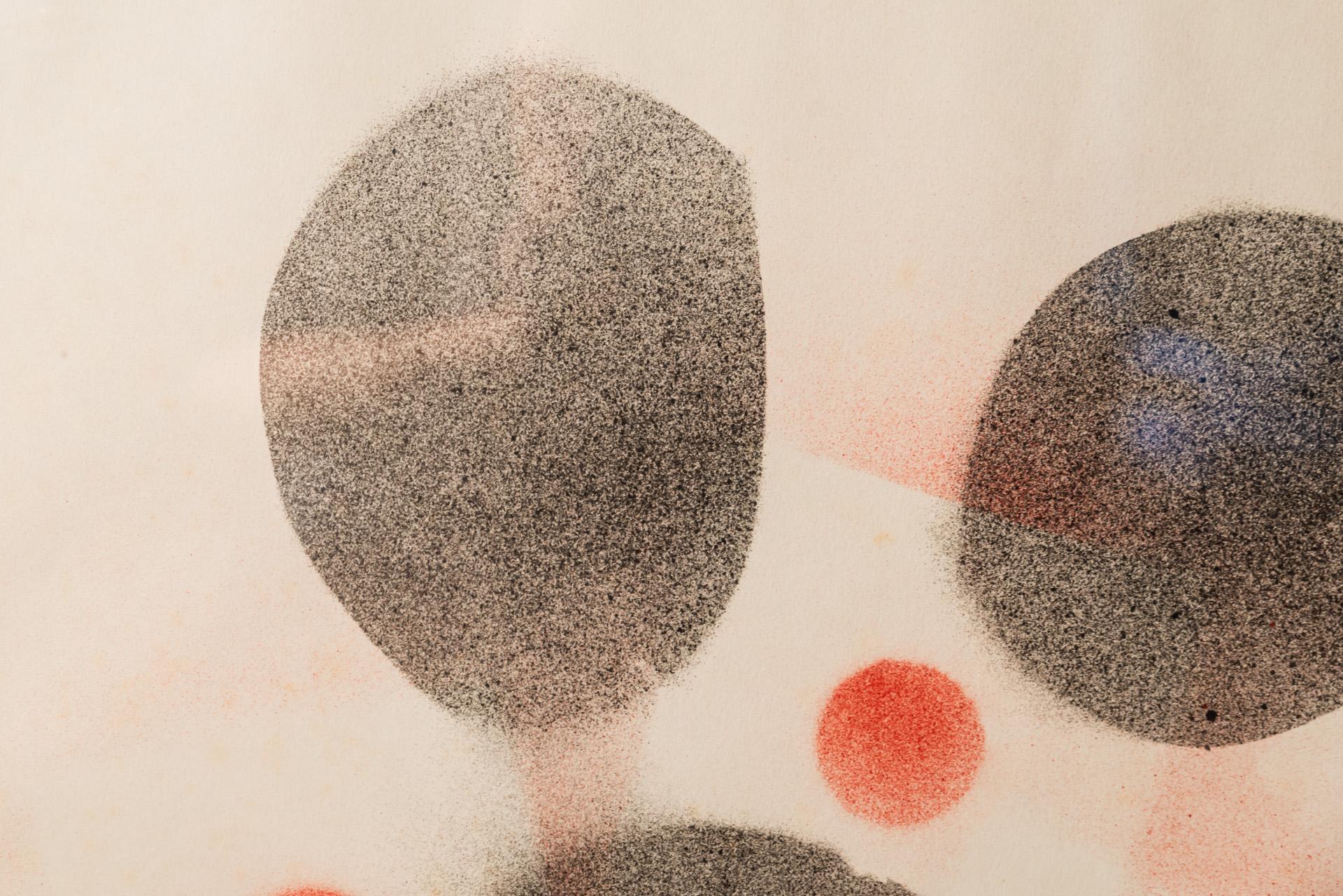 Albert Chubac (1925-20008), Composition, 
Peinture en spray et pochoirs,
Timbre d'atelier en bas à droite, 
Encadré, 
vers 1960, France. 

Mesures : Largeur 50 cm, Hauteur 65 cm.

Albert Chubac est né à Genève en 1920. Après des études d'art