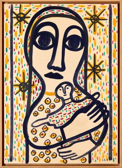 Albert Chubac Painting, mixed media, circa 1960, France.