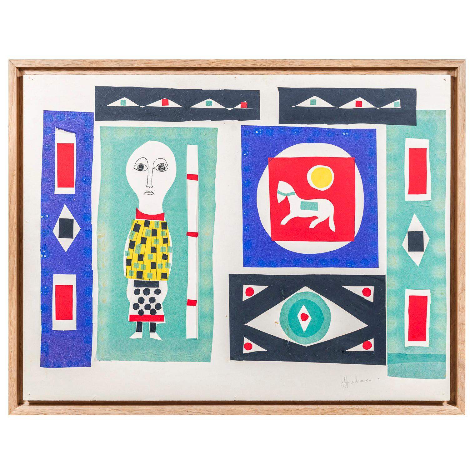 Albert Chubac, Composition, Painting, Mixed-Media on Paper, circa 1960, France For Sale