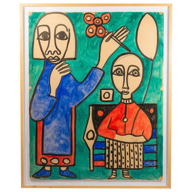 Albert Chubac, Painting, Mixed-Media on Paper, France, circa 1965 For Sale