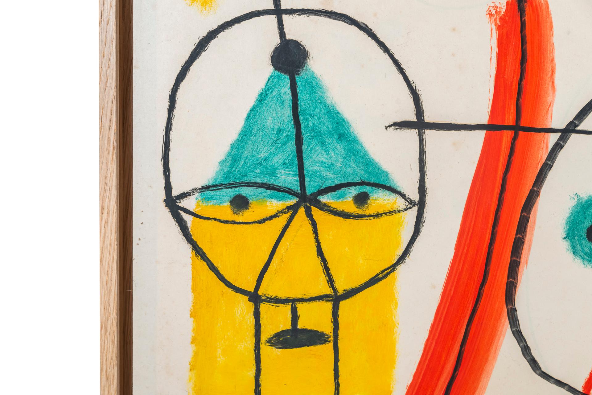 Mid-Century Modern Albert Chubac, Character composition, Painting, Signed, France, circa 1960 For Sale