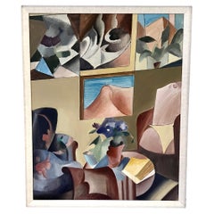 Albert Claes-Thobois (belga 1883-1945) Óleo sobre lienzo "Atelier Cubisant"
