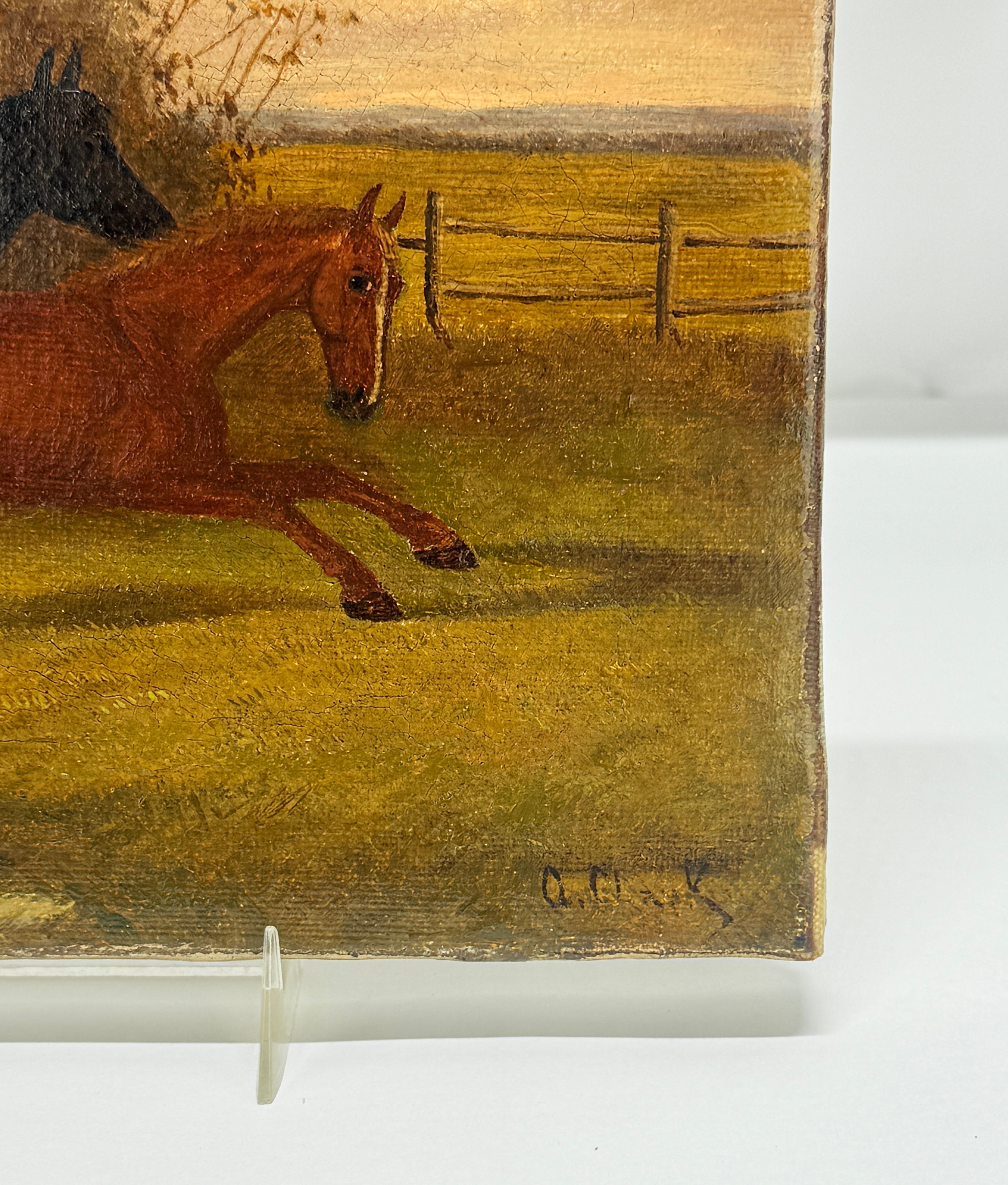 Toile Albert Clark (Américain, 1843-1928) - Deux chevaux au jeu en vente