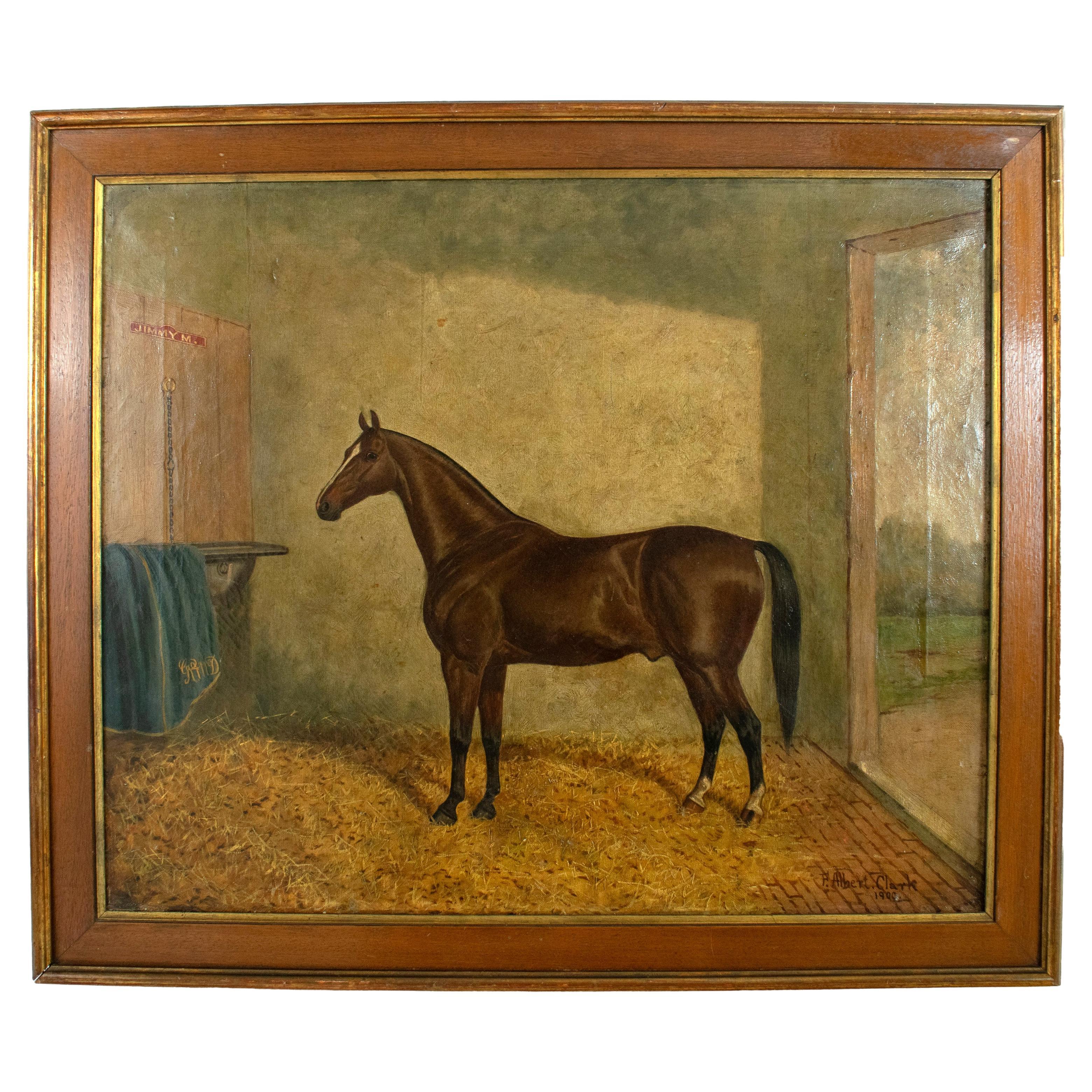 ALBERT CLARK daté de 1900 - Huile sur toile Jimmy M, portrait d'un cheval