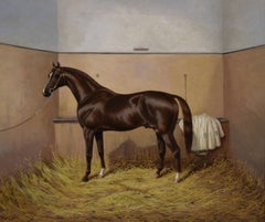 19th Century horse portrait oil painting of the racehorse Worcester