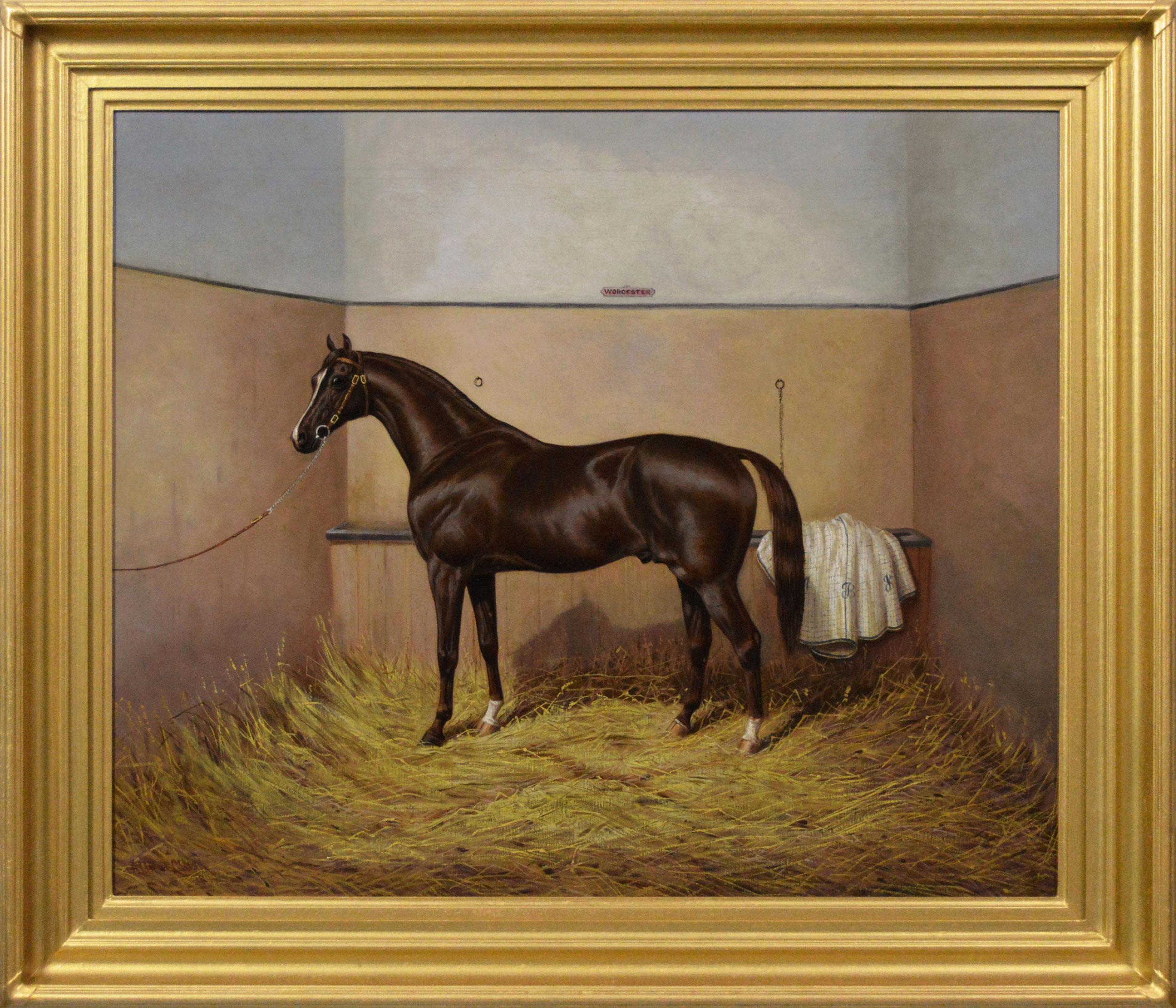 Ritratto di cavallo del XIX secolo dipinto a olio del cavallo da corsa Worcester