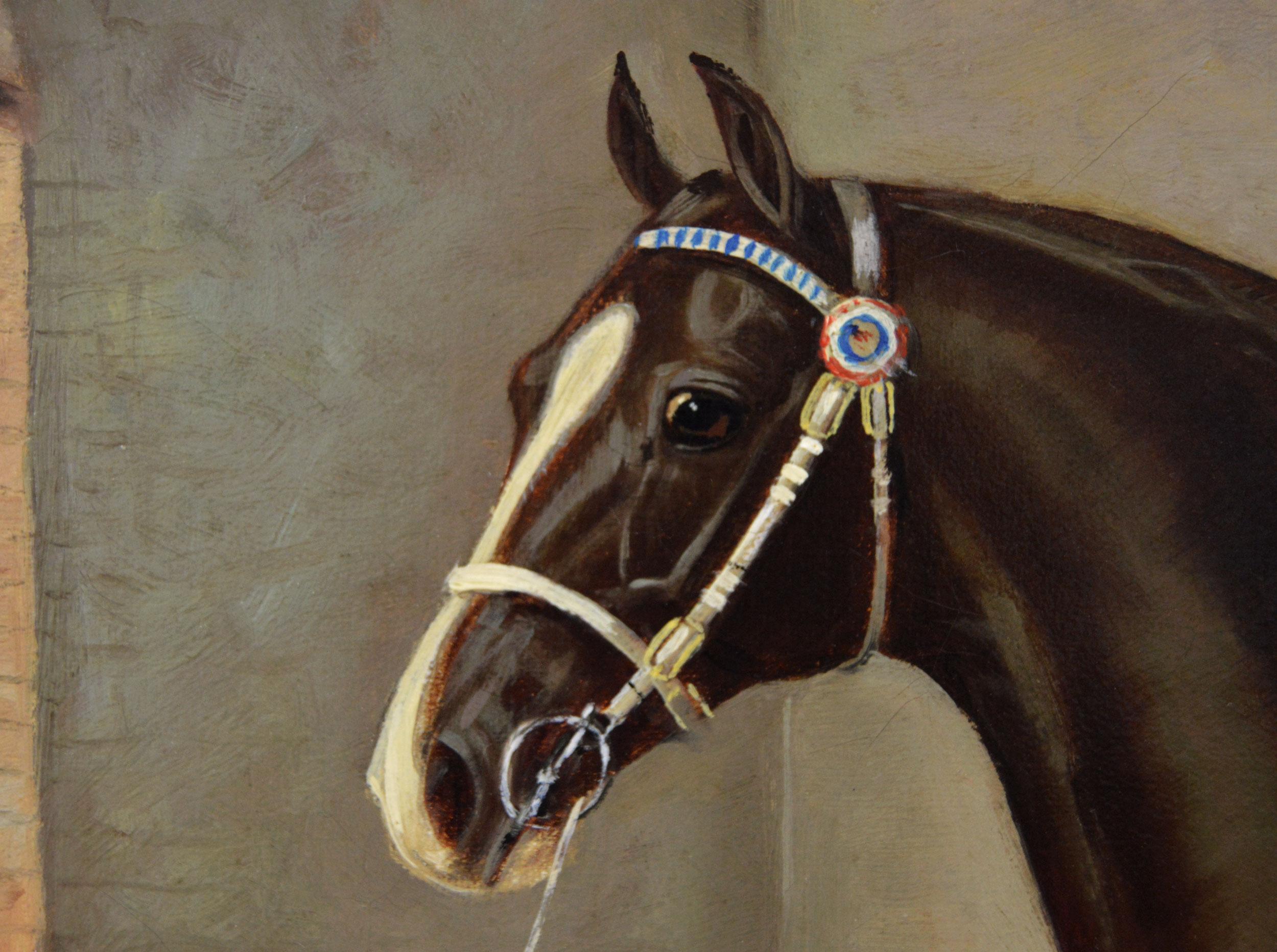 19th Century sporting horse portrait oil painting of the stallion Rosador - Brown Animal Painting by Albert Clark