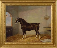 19th Century sporting horse portrait oil painting of the stallion Rosador