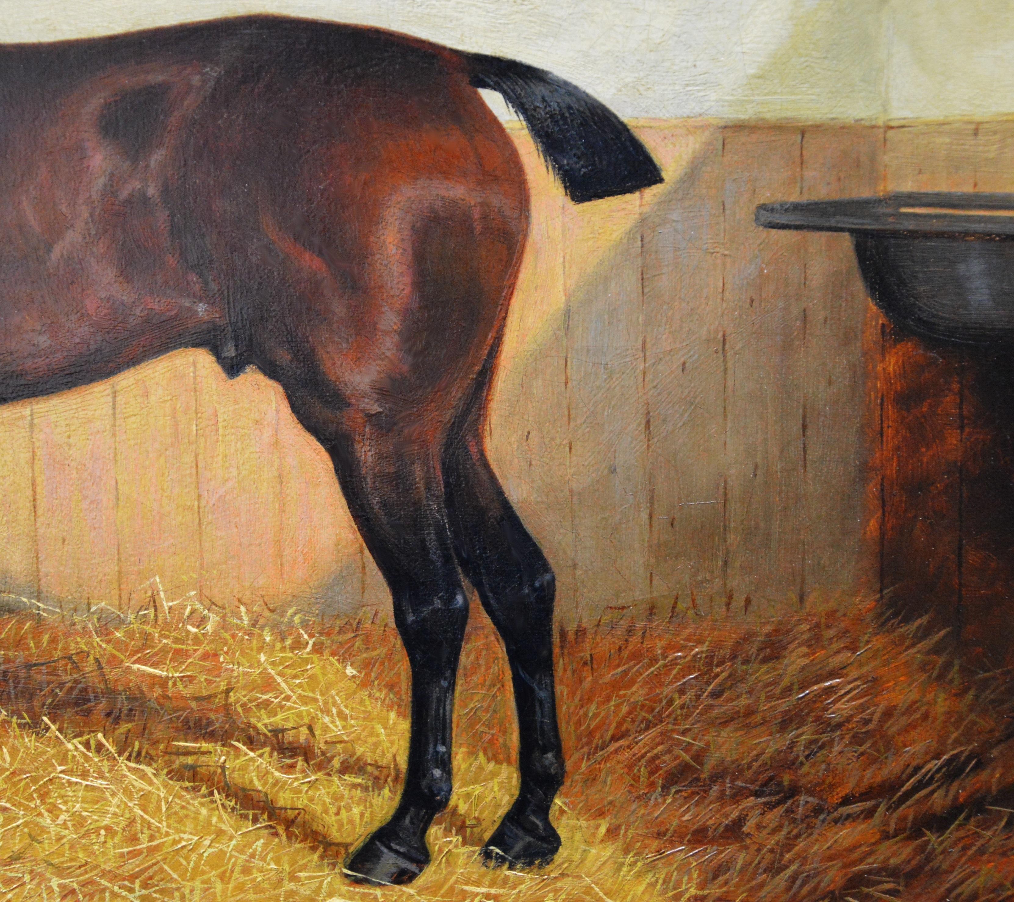 Bay Hunter in a Stable - 19th Century Equine Portrait Oil Painting  1