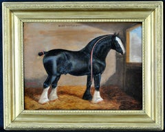 Bury Victor Chief - Champion Shire Horse in a Stable Antique Oil Painting