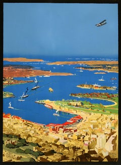 Original Vintage Travel Poster Australia Sydney Loveliest Harbour Art Deco