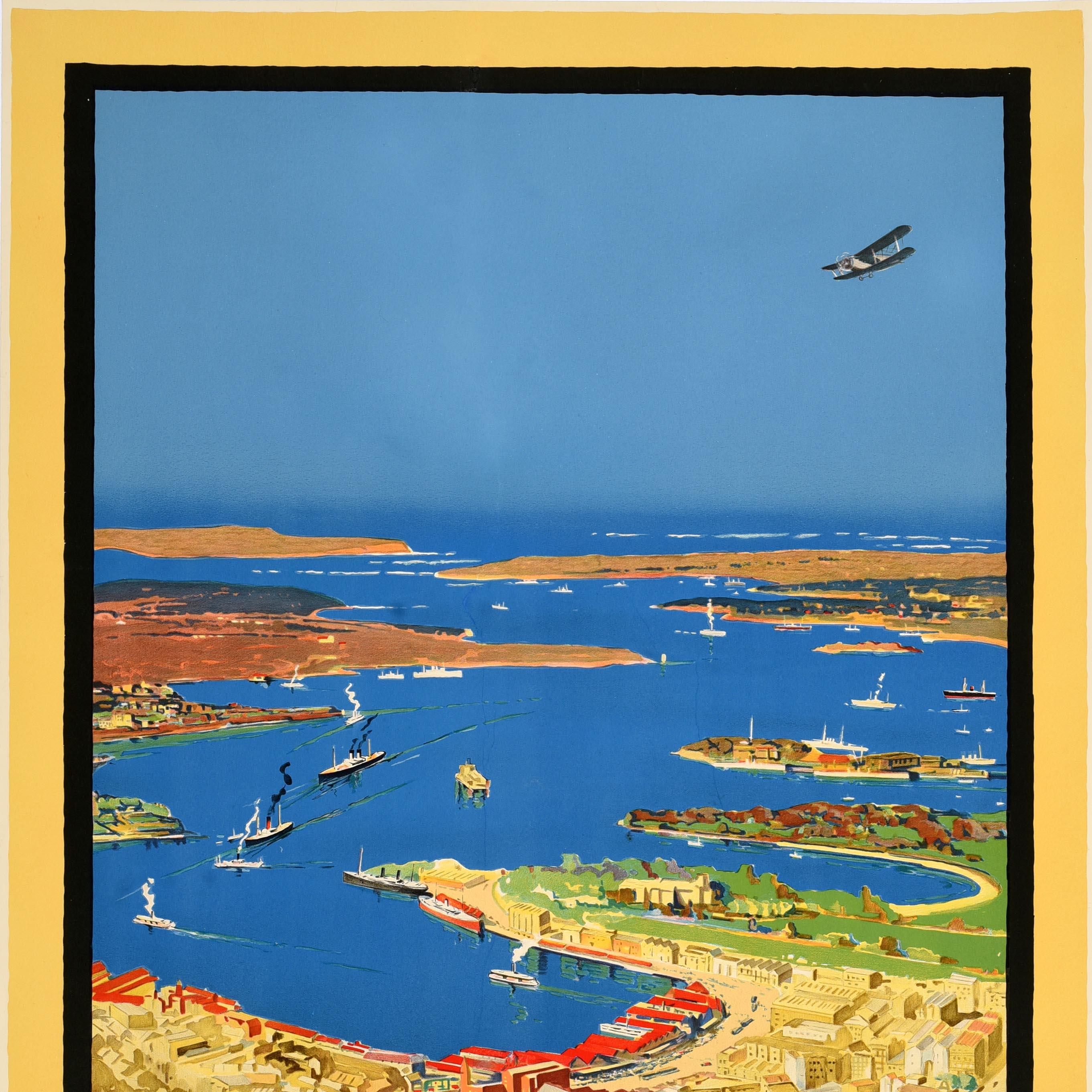 Affiche vintage originale de voyage Australie Sydney Loveliest Harbour Art Deco - Art déco Print par Albert Collins