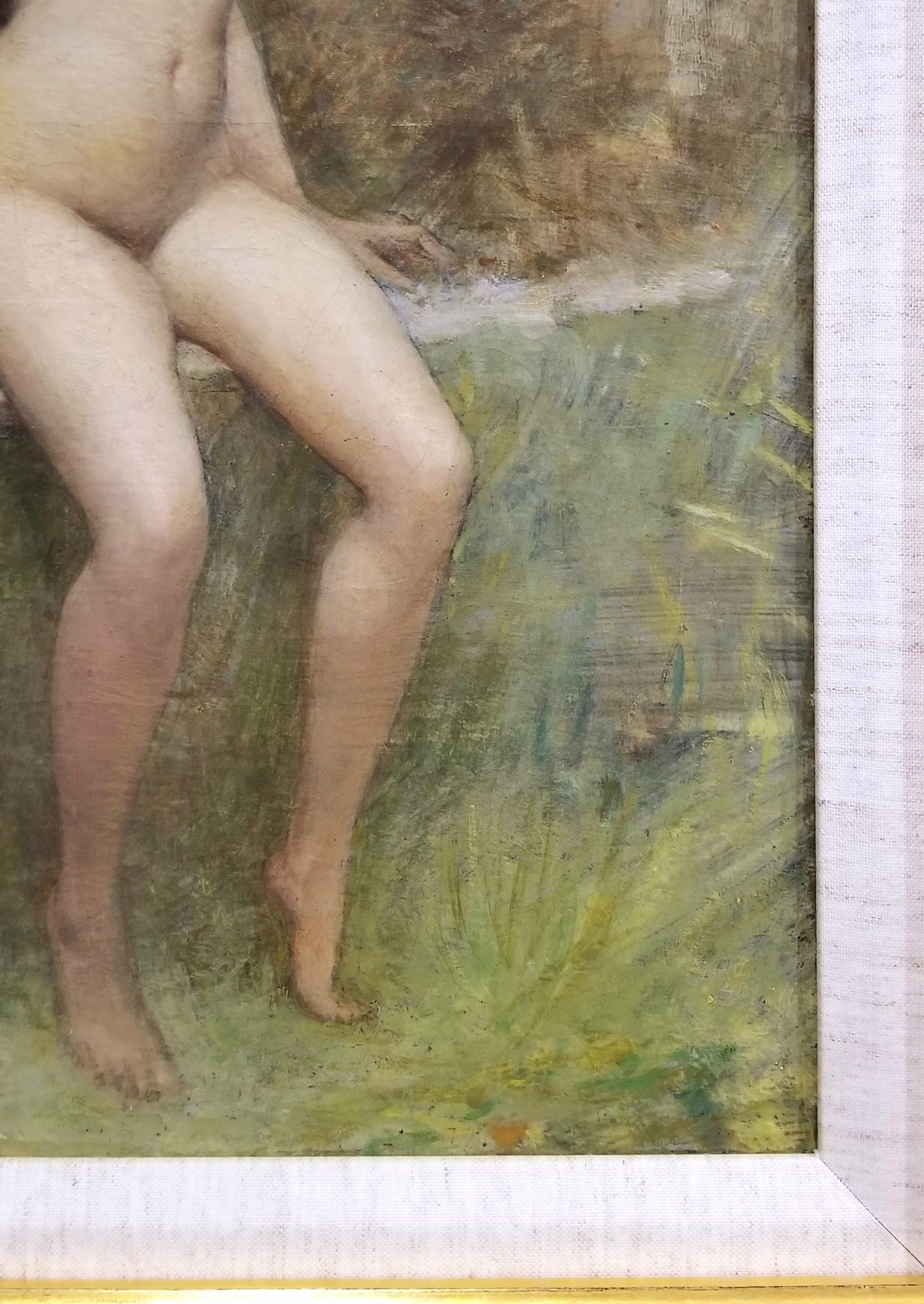 Jeune Femme dans Le Jardin avec Sculpture de Bacchus /// Symbolisme Peinture de nu 8