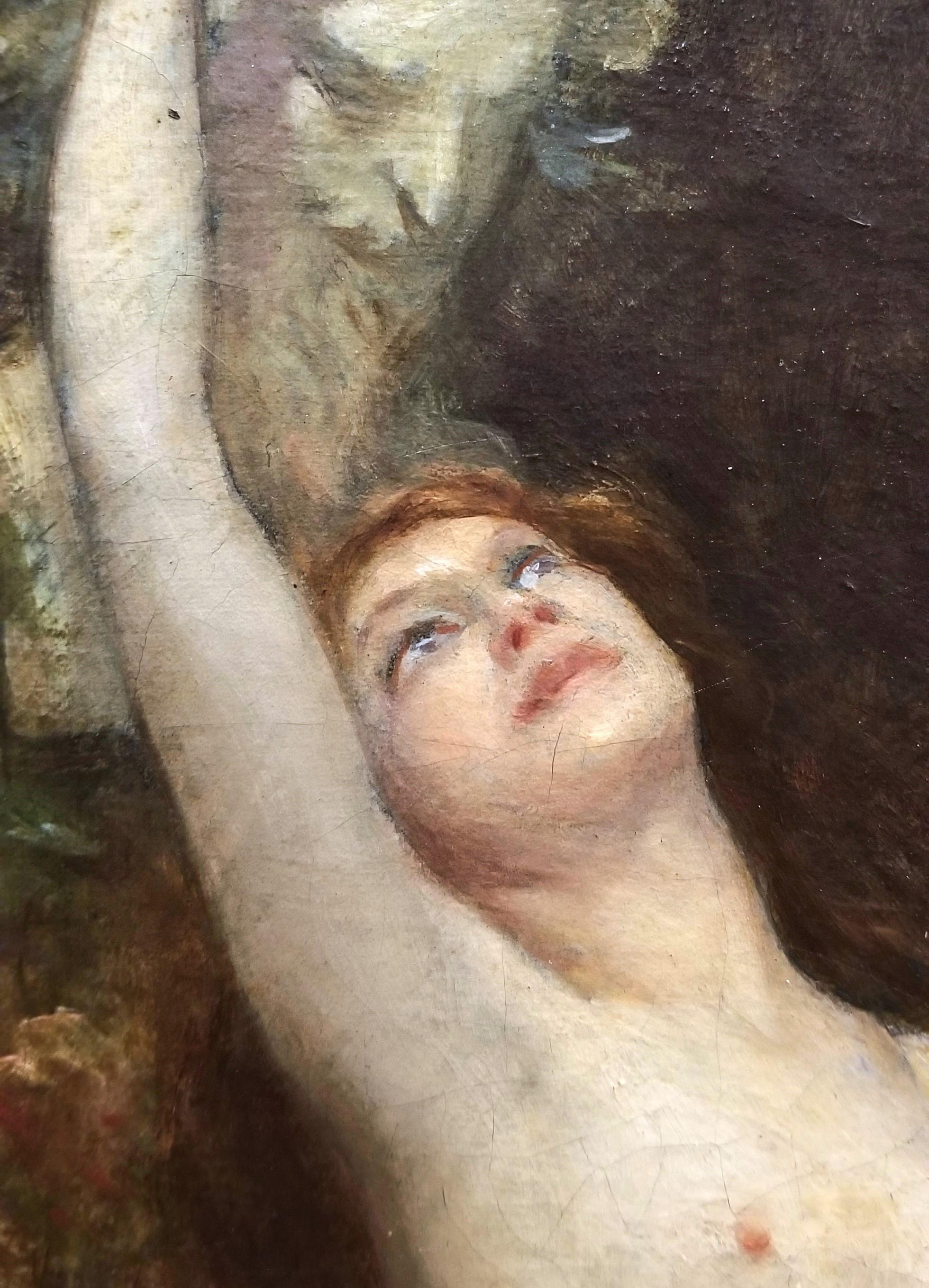 Jeune Femme dans Le Jardin avec Sculpture de Bacchus /// Symbolisme Peinture de nu 10