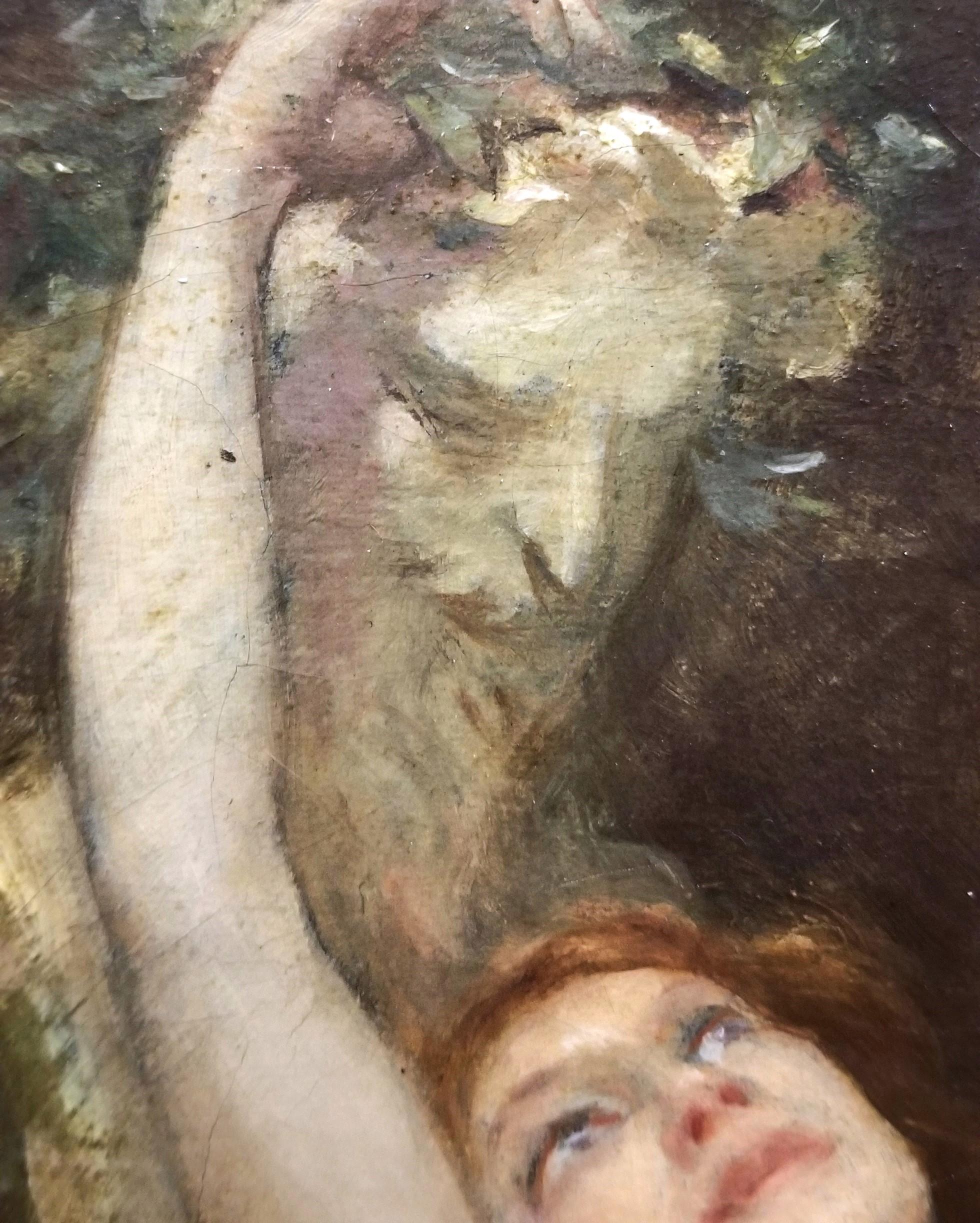 Jeune Femme dans Le Jardin avec Sculpture de Bacchus /// Symbolisme Peinture de nu 12