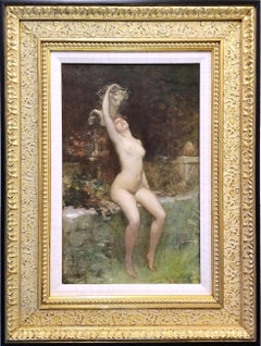 Jeune Femme dans Le Jardin avec Sculpture de Bacchus /// Symbolism Nude Painting